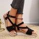 thumbnail image 2 of Bmisegm Ladies Weave Open Toe Buckle Strap Flock Slope Heel Thick Soled Wedges Roman Sandals Womens Sandals Summer Black 9, 2 of 9