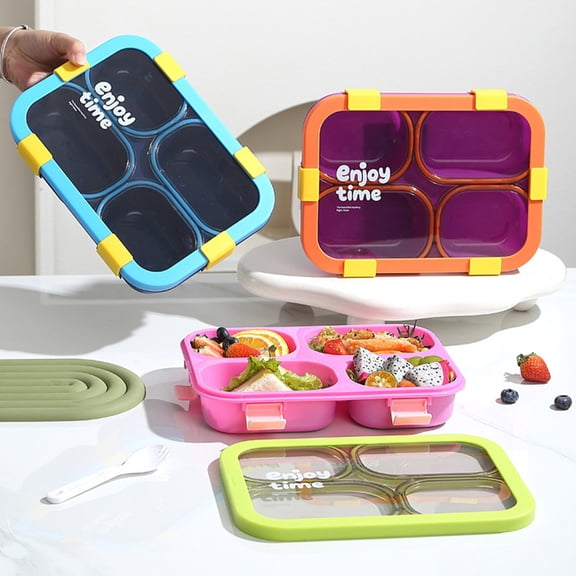 Lksixu Divided Bento Box for Adults, 4-Compartment Snack Containers with Leak-Proof Lids, Stackable Plastic Lunch Box, BPA Free Reusable Meal Prep Food Container for Travel, Office, Camping