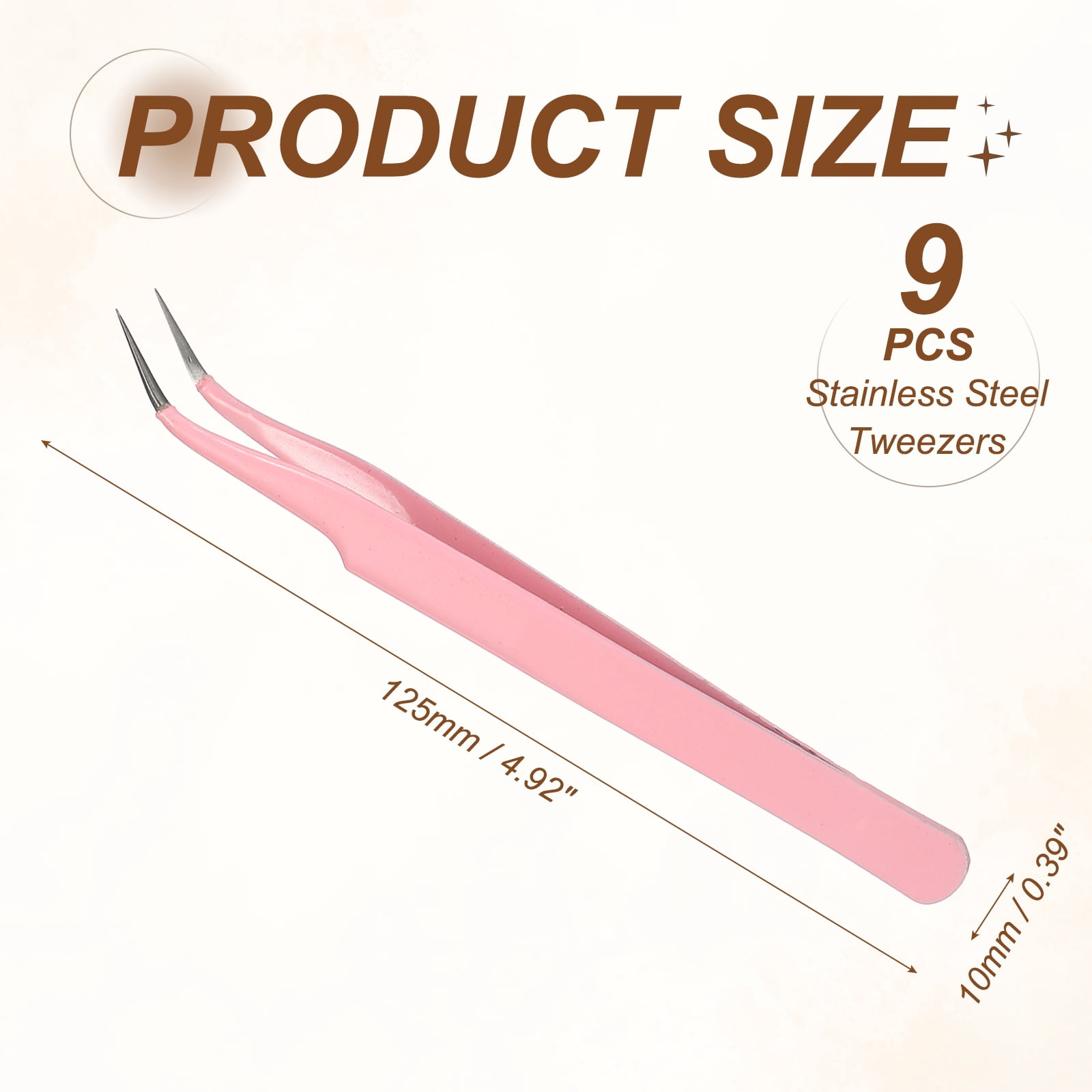 9Pcs Curved Pointed Craft Tweezers with Protective Cover for Eyelash Extensions