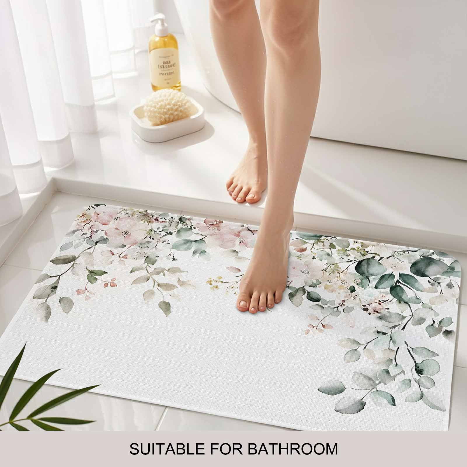Eucalyptus Floral Doormat Outdoor Entrance 24"x36", Spring Summer Botanical Absorb Moisture Dirt Door Mats, Non-Slip Rubber Backing Floor Mats Indoor, Low-Profile Front Door Rugs