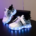 thumbnail image 3 of Mesh Tennis Shoes for Boy Girl Kids Light up Shoes Color Block Strappy Sneakers Breathable Soft Footbed Comfortable Walking Shoes Black 2.5 Big Kid, 3 of 5