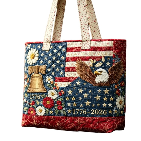 America 250th Anniversary Casual Quilted Tote Bag with Spacious Interior for Daily Use Durable Materials Elegant Fashion Accessory Work Shopping Outing Commemorative Tote