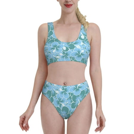 Bikini Sets For Women  Lightblue Flower High Waisted Bikini Sets Bathing Suit 2-Piece Drawstring Swimsuit