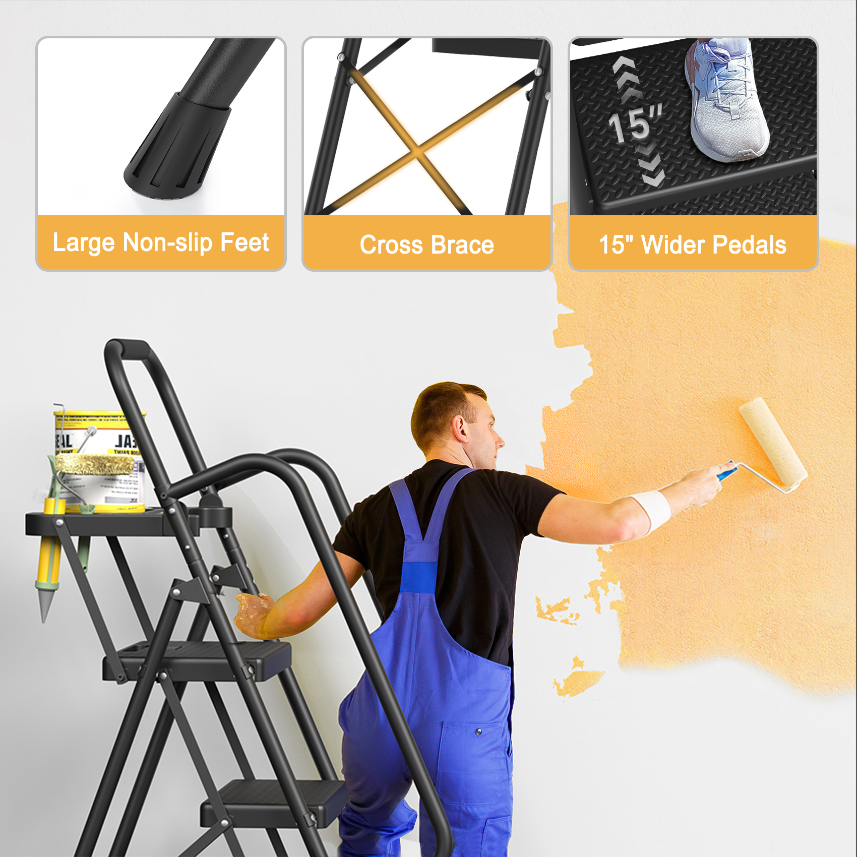 JOZ 5-Step Folding Ladder, 800 Lbs Capacity with Handrails photo 4