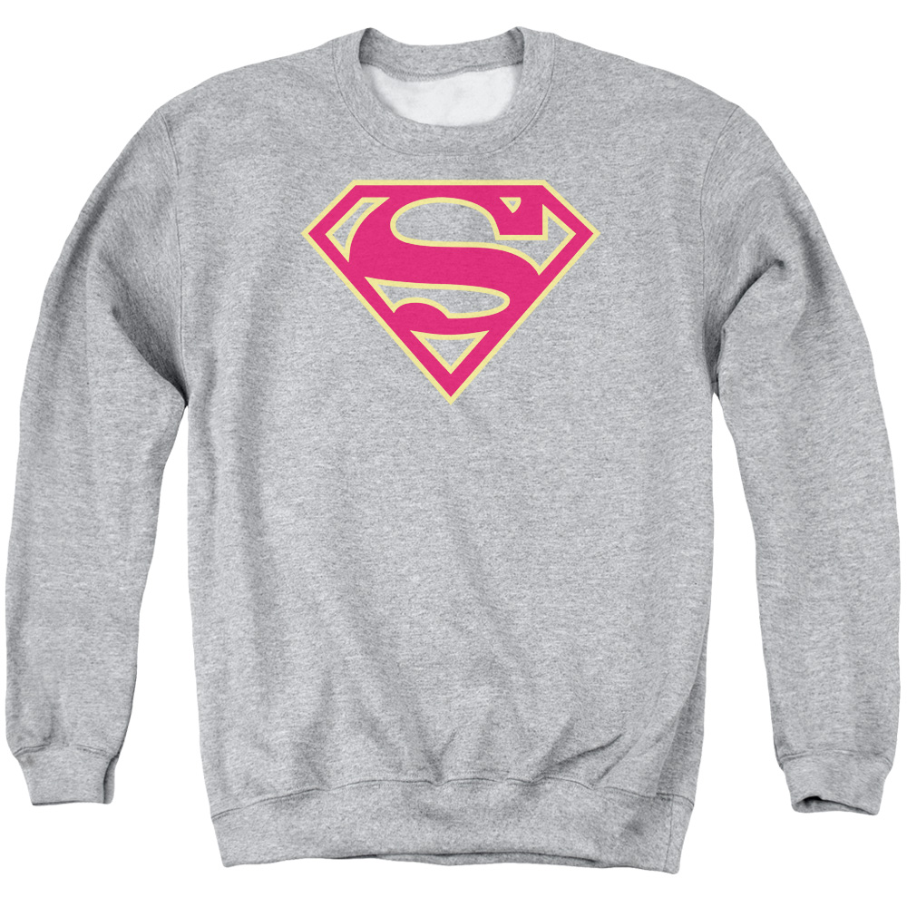 Superman Red &Amp; Gold Shield Adult Crewneck Sweatshirt Athletic Heather