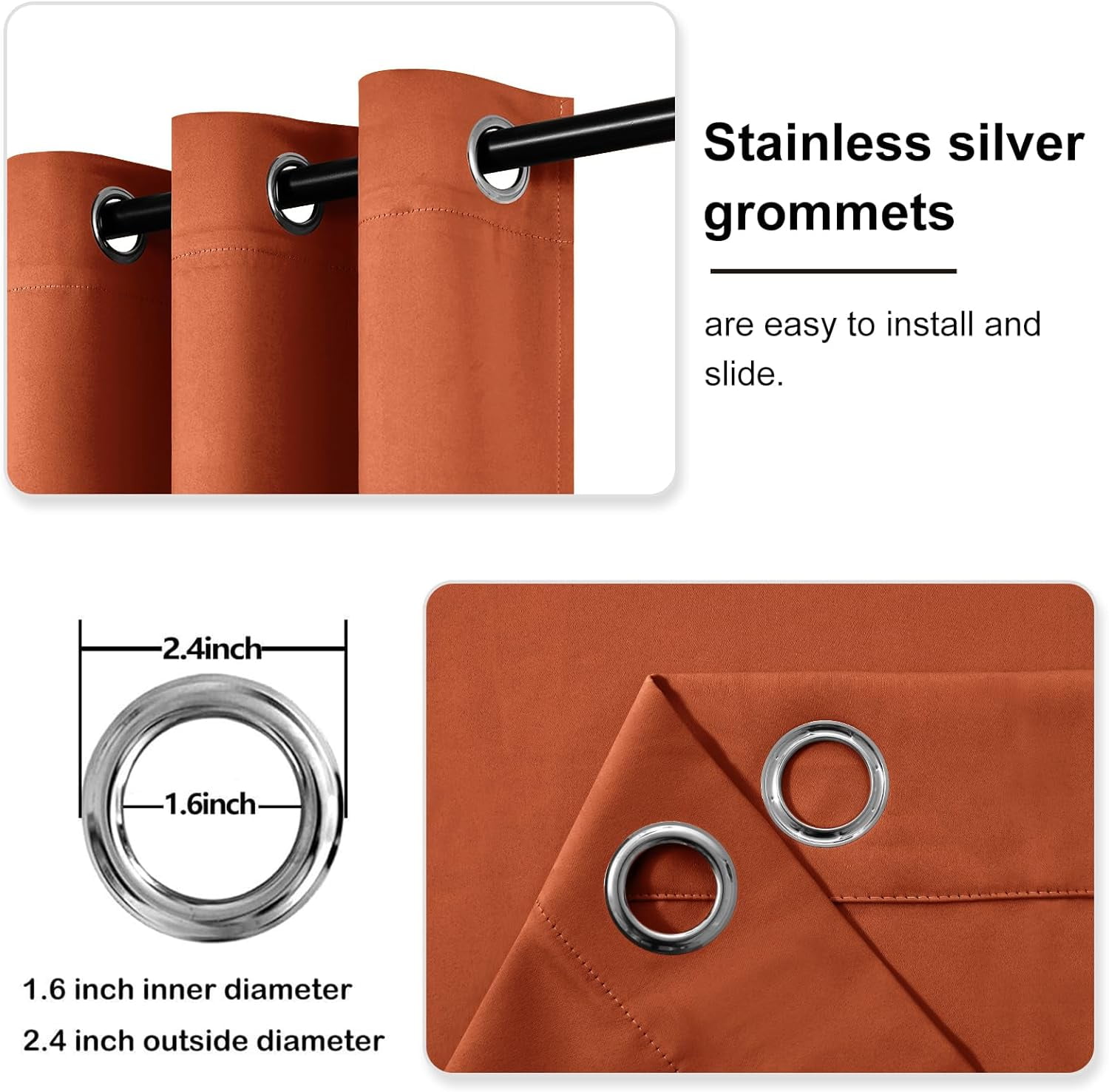 Set of 2 Panels K68 Brick Color Blackout Window Curtains 84" inches Length Panels with Grommets for Living Room , Closet, Bedroom Home Décor