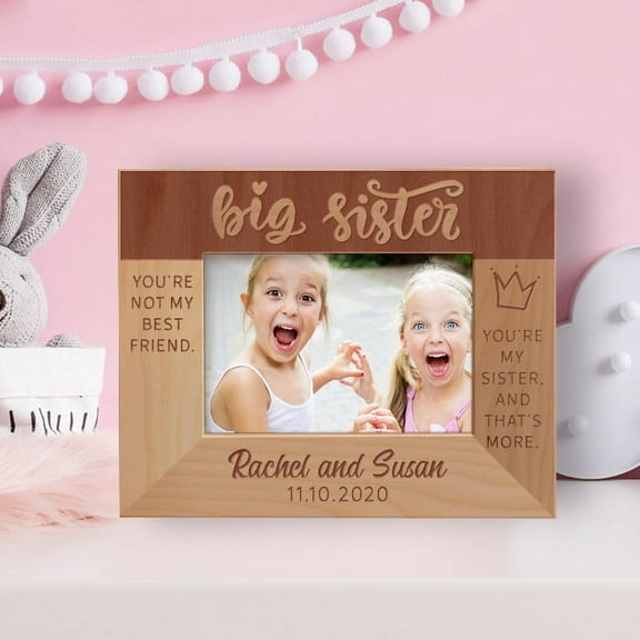 Big Sister Personalized Wooden Frame-5" x 3 1/2" Brown Horizontal