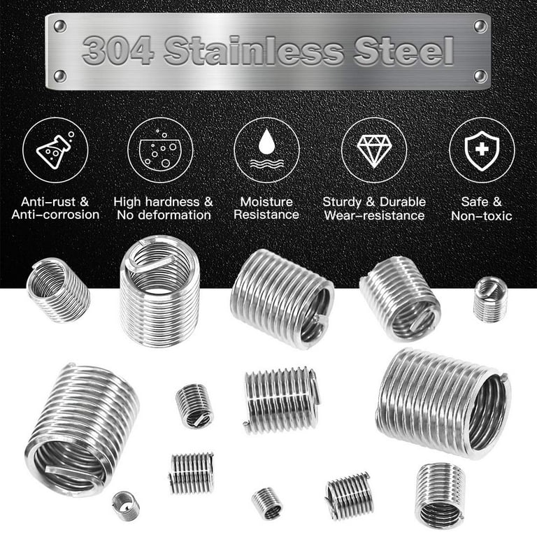 Helical Wire Insert Stainless Steel Wire Inserts 60-Piece Stainless Steel Helicoil Thread ...