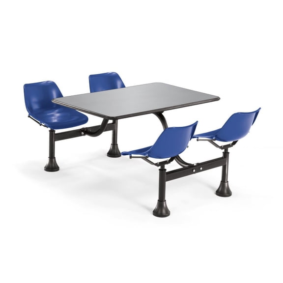 OFM OFM Cluster Table with 4 Attached Swivel Chairs and Stainless Steel Top, Navy - OUTDOOR TABLE 30x48   4 CHAIRS - NAVY