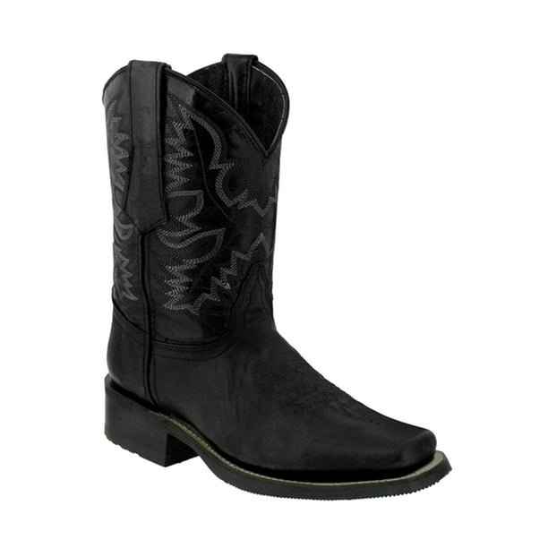 Oucaili - Botas vaqueras para mujer, estilo retro, bordadas, a media pantorrilla, punta cuadrada, botas vaqueras
