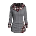 thumbnail image 2 of Casual women's hoodie pullover long sleeve twisted cable knit top plaid print hooded sweater for women spring and winter-Light Coffee-S, 2 of 7