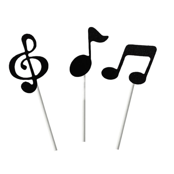 Music Note Cake Toppers, 6 Pieces DIY Musical Symbol Cupcake Picks Decorative Birthday Party Supplies for Musicians and Music Lovers Themed Celebration Cake, Black