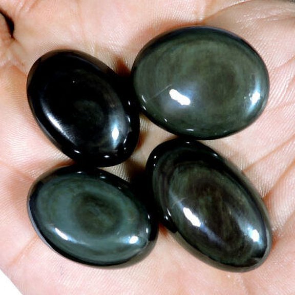 119.6Ct Wholesale Lot Black Eye Obsidian Oval Cabochon Loose Gemstones