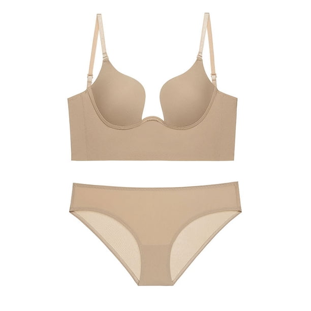Sujetador con escote en V profundo, sexy, en forma de U, grande, sin espalda, sin costuras, hermoso sujetador con aro de acero suave y push up para pecho pequeño
