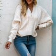 thumbnail image 2 of Vedolay Womens Tops Womens 2023 Casual Pullover Sweaters V Neck Long Sleeve Knit Tops,White M, 2 of 5