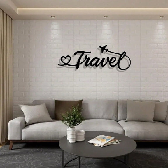 HELLOYOUNG Vintage Metal Wall Art "Travel" - Elegant Script with Airplane, Black Iron, Weather-Resistant for Indoor & Outdoor  Farmhouse & Minimalist Decor, Ideal Gift for Travel Lover