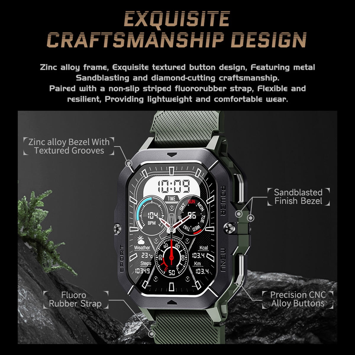 Findtime Military Smart Watch for Men (Answer/Make Calls), 2.02" HD Fitness Smart Watch for Android and iOS, 5ATM Waterproof Smartwatch