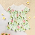 thumbnail image 5 of Zehjuhan Toddler Girls Easter Dress Floral Cross Embroidery Bubble Short Sleeve A-Line Pleated Full Flower Print Green，18-24M, 5 of 10