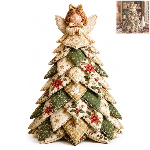 DIY Quilted Fabric Christmas Tree Kit, 3D Fabric Patchwork Craft Set, Angel Christmas Tree Art Kit for Beginners Handmade Tabletop Holiday Decor