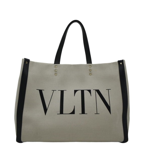 Pre-Owned VALENTINO GARAVANI VLNT Small Canvas Tote Bag Cream