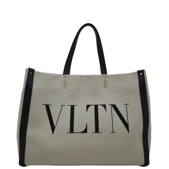 Pre-Owned VALENTINO GARAVANI VLNT Small Canvas Tote Bag Cream