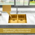 thumbnail image 3 of Strictly Sinks Undermount Workstation Kitchen Sink 32 Inch 16ga Double Bowl Hexagon Texture Gold, 3 of 9
