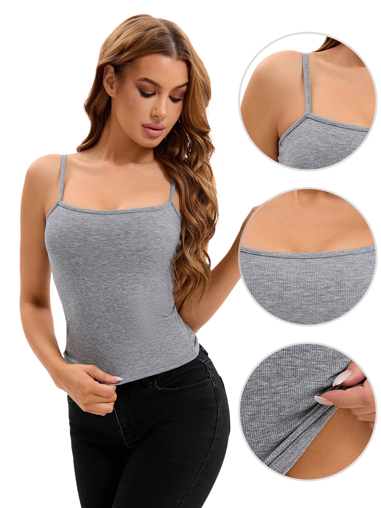 Unique Bargains Women's Spaghetti Strap Tank Top Basic Undershirt Ribbed Camisole M Grey