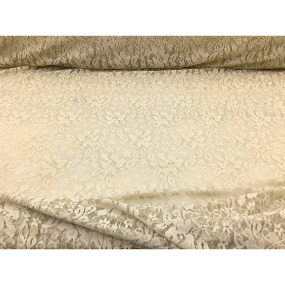 Embroidered Stretch Lace Apparel Fabric Sheer Floral Oat Tan FF314