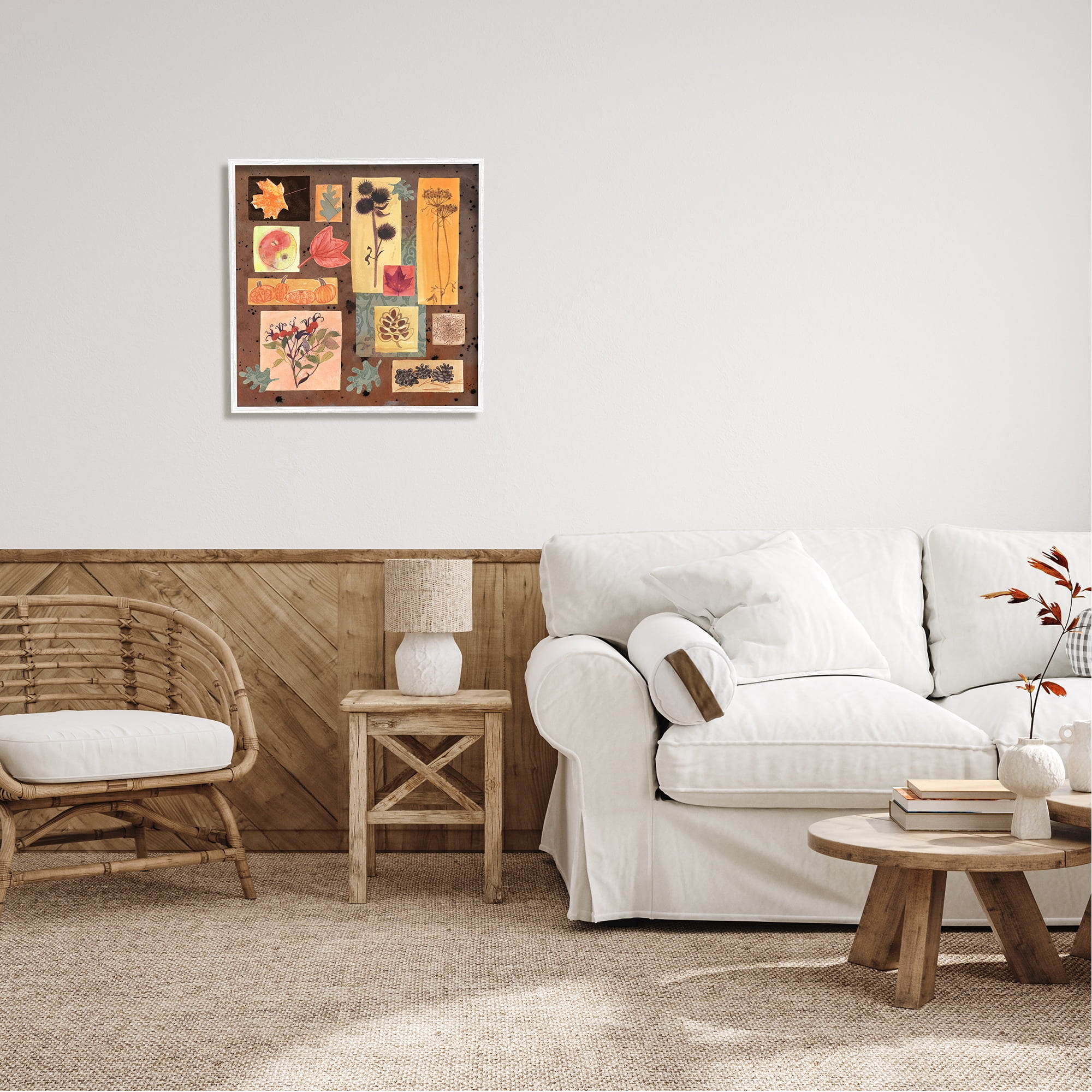 Stupell Industries Autumn Botanicals Pattern Holiday Painting White Framed Art Print Wall Art, 24 x 24