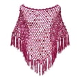 thumbnail image 4 of Women Sequin Knit Triangle Shawl Asymmetric Tassel Cape Beach Swimwear Cover Up,RD2,L, 4 of 4