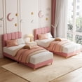 thumbnail image 7 of Funslane Twin Bed Frame, Boucle Upholstered Platform Bed with Wave Headboard, Easy Assembly, No Box Spring Needed, Pink, 7 of 7