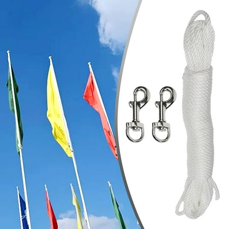 38 Feet Flag Pole Halyard Rope Clips Kit Snap Hooks Tie Pull Swing 11.5m Black