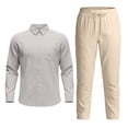 thumbnail image 5 of Letdown Men's Linen Sets 2 Piece Outfits Casual Long Sleeve Button Down Shirts and Pants Summer Beach Vacation Outfits Indoor Outdoor Fall Loungewear, 5 of 6