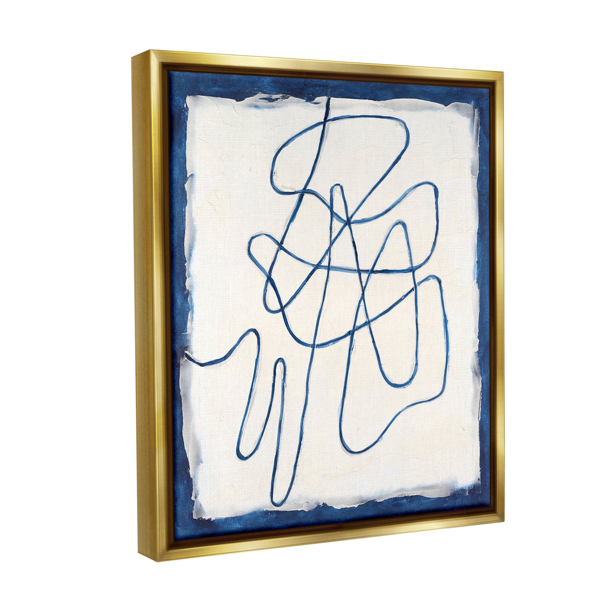 Stupell Industries Blue Line Abstraction Abstract Painting Gold Floater Framed Canvas Art Print Wall Art, 17 x 21