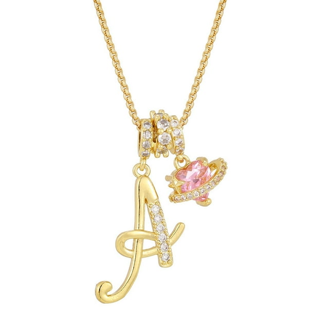 Regalos de Navidad y cumpleaños para mujer, collares con iniciales doradas, colgante de letra redonda en capas, collares dorados, collares personalizados de 3 capas y con corazón en oro rosa, 26 ador
