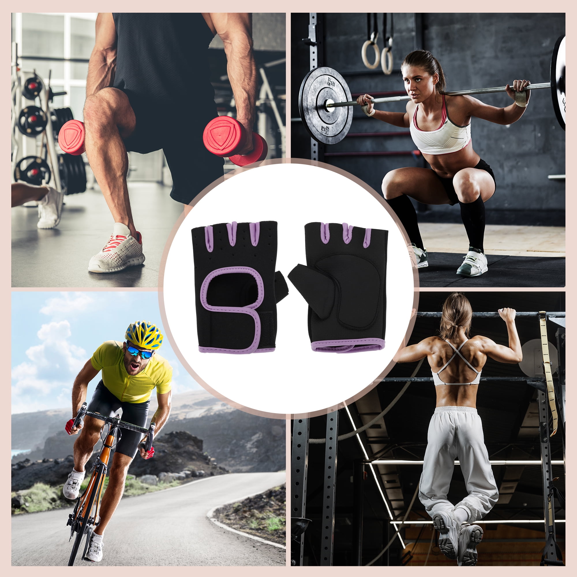 Unique Bargains 1Pair Half-finger Strength Training Sport Gloves Purple Small