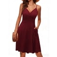 thumbnail image 2 of VBVC Women's Spaghetti Strap V-Neck Floral Dress , Summer Casual Dresses For Women,Ladies' Wrap Waist A Line Mini Dress with Pockets,Wine,S-2XL, 2 of 6