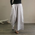 thumbnail image 4 of Audhol Striped Pants Women, Retro Cotton and Linen Striped Wide Leg Pants for Women Loose and Casual Straight Leg Cropped Pants Petite Linen Pants for Women White 4XL, 4 of 6