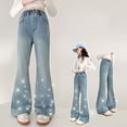thumbnail image 4 of Pull on Wide Leg Jeans for Girls, Girls High Waisted Stretchy Baggy Trendy Tummy Control Straight Leg Jeans Denim Pants Blue D 11-12 Years, 4 of 6