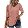 thumbnail image 2 of Womens Plus Size Tops Elbow-Length Puff Sleeve Dressy Blouses Crew Neck Pleated Front Casual Loose Tunic Tops Summer Shirts S-2XL, 2 of 9