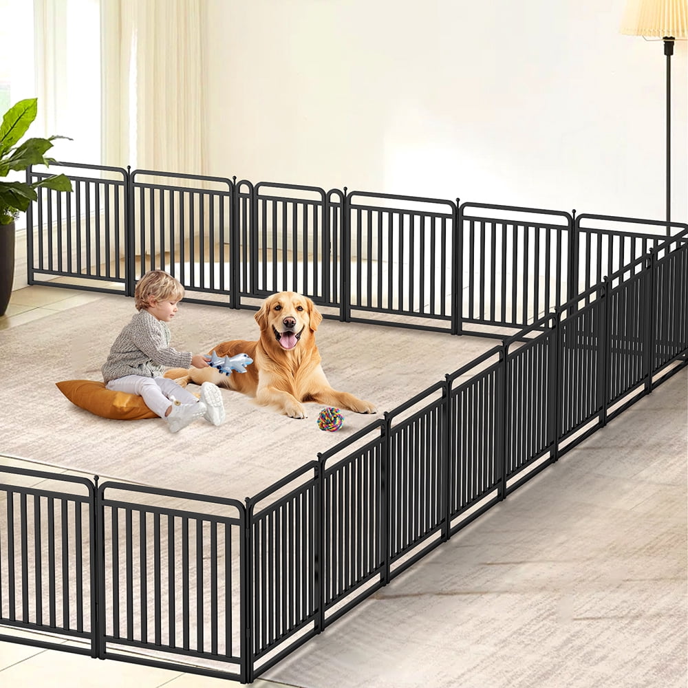 GDKASRNY Dog Playpen 16 Panels 32'' Height Portable Pet Dog Fence Indoor Outdoor for Yard,Rv Camping,Heavy Duty&Foldable Black