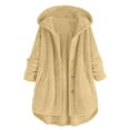 thumbnail image 2 of FAOWME Women's Fuzzy Hooded Coat With Pockets Long Sleeve Solid Color Buttons Comfortable Fashion Jacket For Autumn Winter Daily Wear,Beige,L, 2 of 5