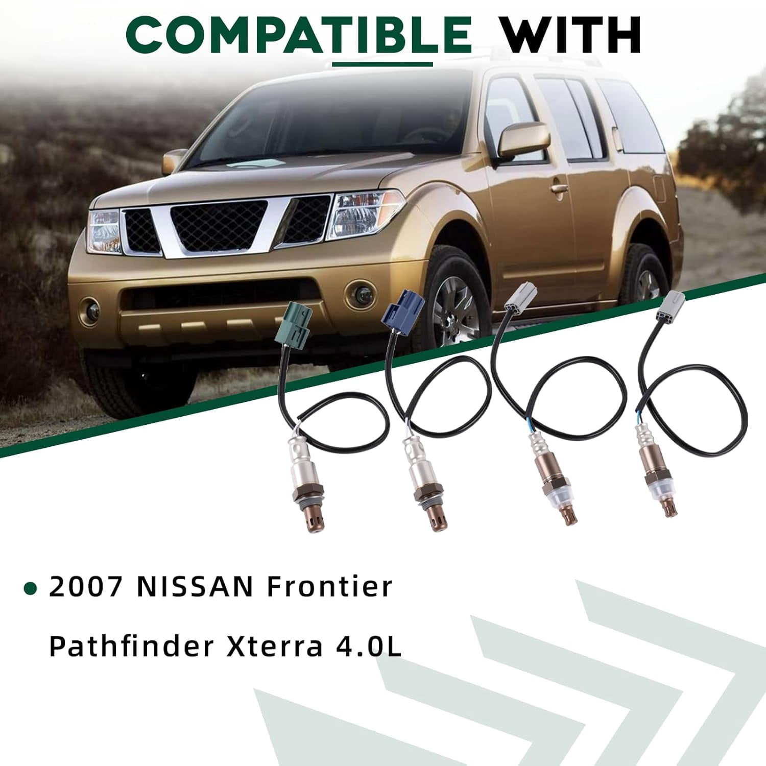 4PCS O2 Oxygen Sensor Set Compatible with Nissan Frontier Pathfinder Xterra 2007 4.0L - Upstream 234-9072 & Downstream 234-4297, 234-4313