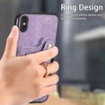 thumbnail image 2 of SaniMore for iPhone X/XS Wallet Case, [RFID Blocking] Elastic Card Slot Vehicle Magnetic PU Leather Ring Holder & Lanyard Stand Money Pocket Protective Cover for iPhone X/XS, Purple, 2 of 15