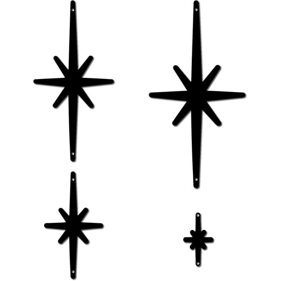 4Pcs Metal Star Wall Decor Black Starburst Wall Art Decor 8 Pointed Atomic Stars Sculptures Wall Hanging Decor for Modern Home Accent Office Living Room Bedroom Indoor Outdoor