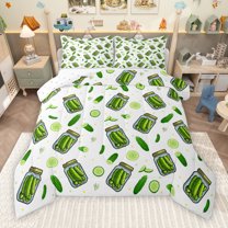 Manfei Cute Vegetables Pickle Bedding Comforter Set for Kid, Cartoon Pickle Twin Comforter Sets, White Green Cartoon Theme Reversible Bedding Set, Lightweight Room Decor, 2 Pieces