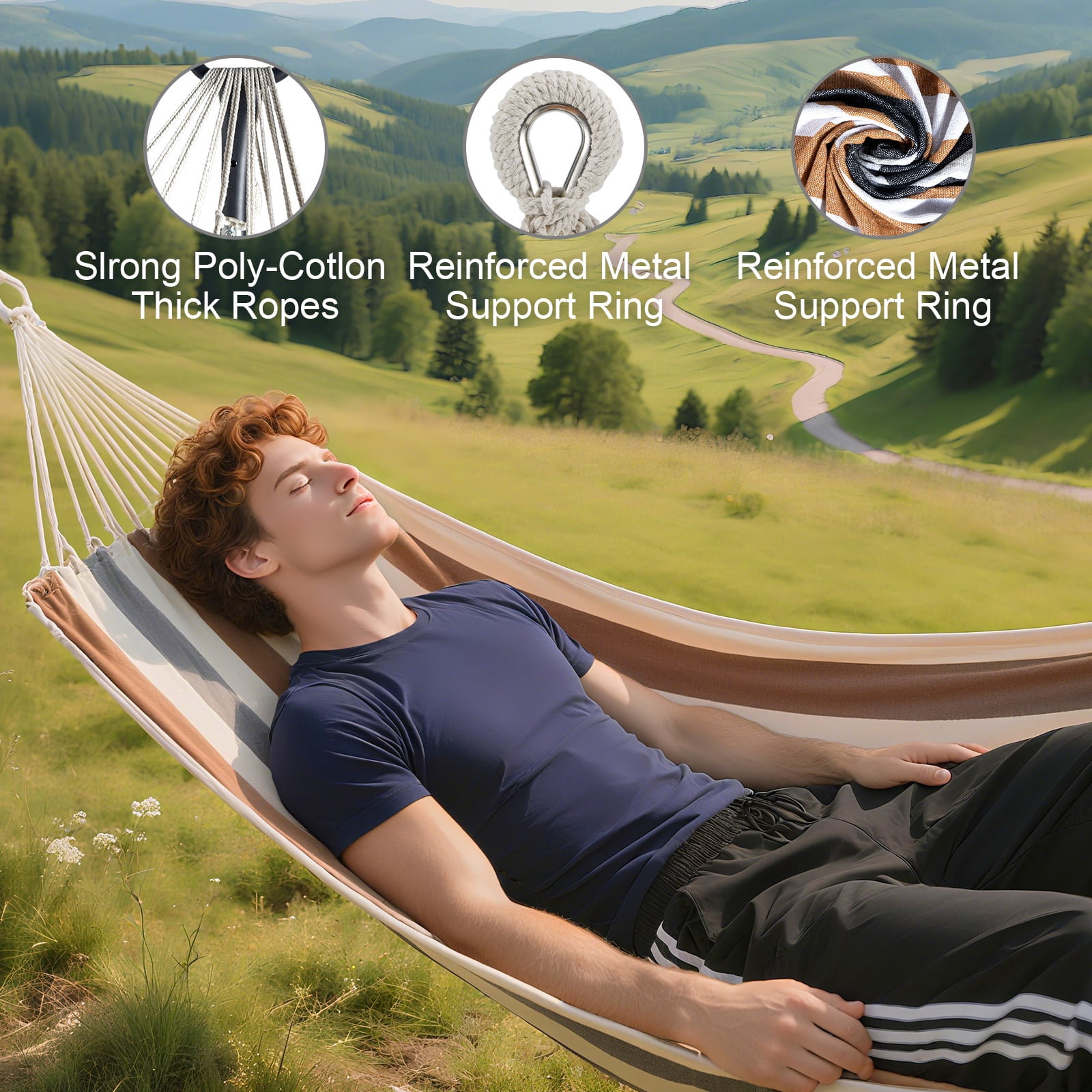 Double Hammock Comfortable for Hanging Sturdy 440lbs Capacity Hammock for Camping Outside Garden Outdoor Indoor Patio Backyard, Rainbow