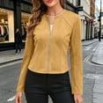 thumbnail image 2 of LEAVINGSUO Womens Open Front Cardigan Coat Solid Color Zip-Up Long Sleeve Jacket With Crew Neck And Sculpted Seams Casual Outerwear Yellow L, 2 of 8