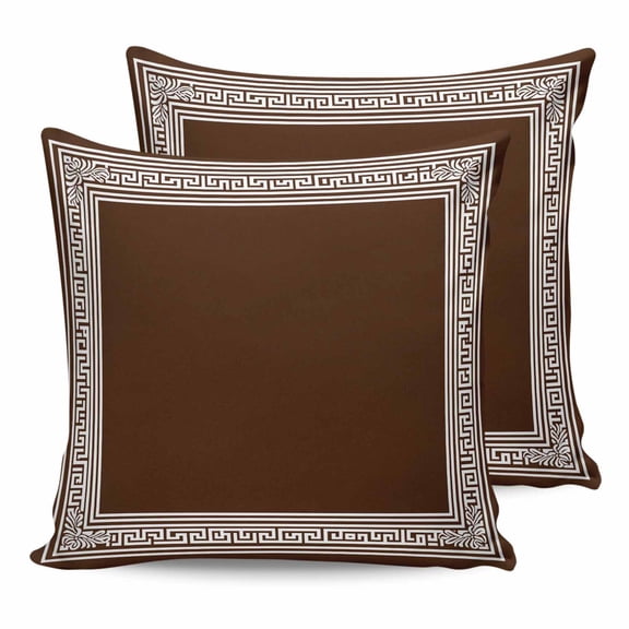 Dark Brown Geometric 20x20 Pillow Covers Set of 2, White Greek Key Design Abstract Modern Art Throw Pillow Covers Decorative Couch Cushion Case, Microfiber Square Pillowcases for Bedroom Living Room