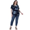 thumbnail image 3 of DARING DIVA Women's Plus V Neck Floral Print Casual Top 2X Navy Blue, 3 of 6